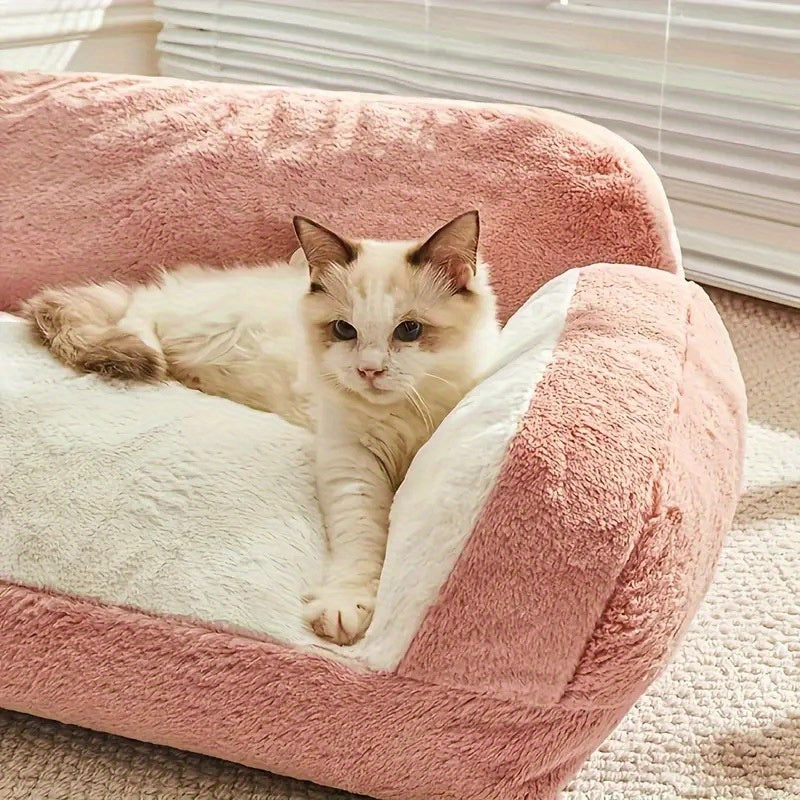 Soft Pink Pet Sofa Bed for Small Dogs & Puppies - Cozy Polyester Dog Bed with Plush Cushioning, Warm Durable Indoor Bedding for Beagles, Indoor Use, Dog Couch Bed, Stylish Pet Accessory, Comfortable Pet Place