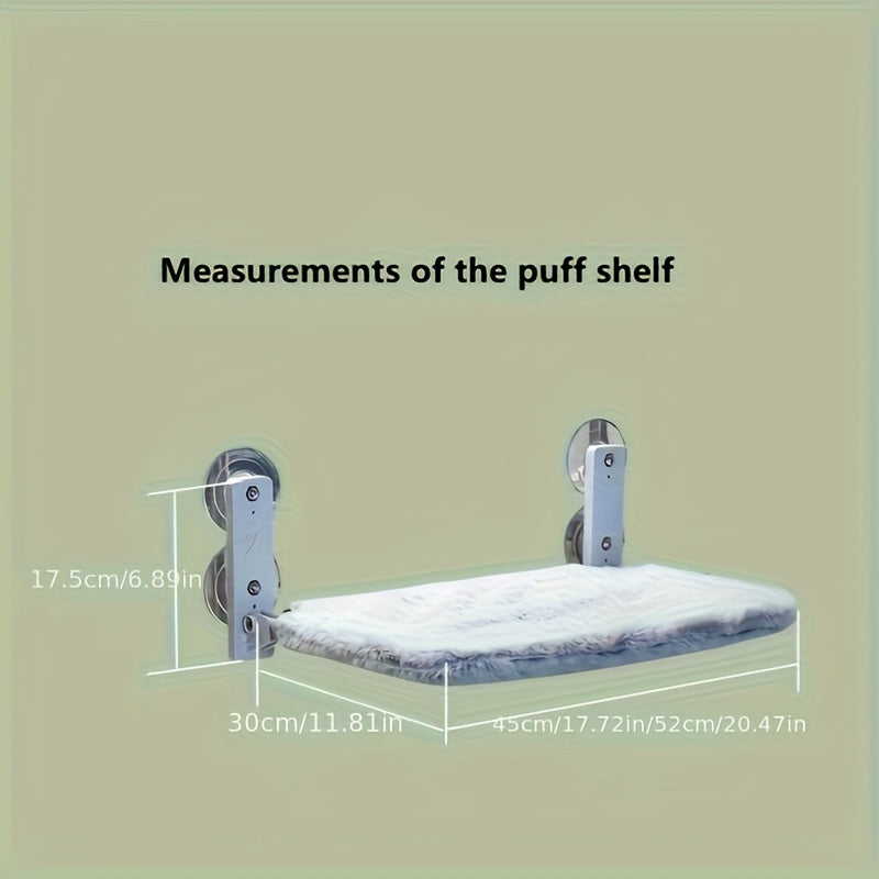 Wireless Cat Window Seat with 4 Suction Cups and Anchor Mount/Screw Installation - Sturdy Metal Frame, Reversible Plush Cover, Foldable Space-Saving Design Indoor Cat Relaxation Point | Soft Cushion Pet Bed | Polyester Fiber Filling, Window Seat for Cats