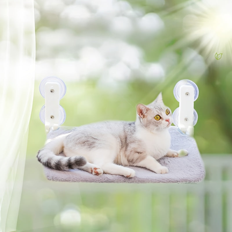 Wireless Cat Window Seat with 4 Suction Cups and Anchor Mount/Screw Installation - Sturdy Metal Frame, Reversible Plush Cover, Foldable Space-Saving Design Indoor Cat Relaxation Point | Soft Cushion Pet Bed | Polyester Fiber Filling, Window Seat for Cats