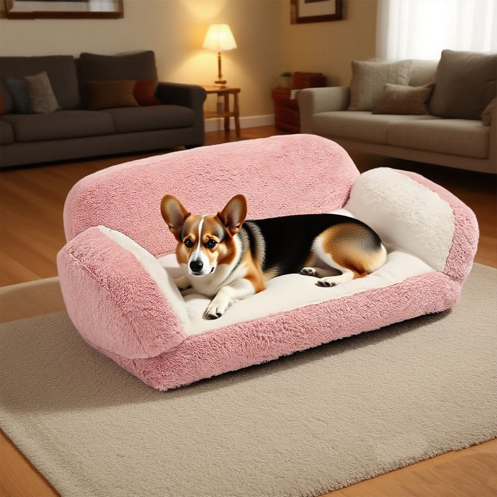 Soft Pink Pet Sofa Bed for Small Dogs & Puppies - Cozy Polyester Dog Bed with Plush Cushioning, Warm Durable Indoor Bedding for Beagles, Indoor Use, Dog Couch Bed, Stylish Pet Accessory, Comfortable Pet Place