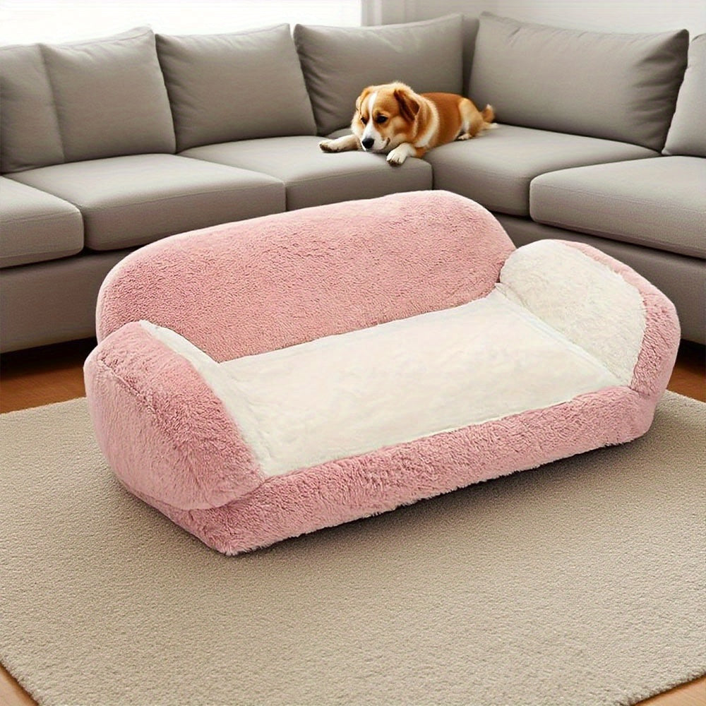 Soft Pink Pet Sofa Bed for Small Dogs & Puppies - Cozy Polyester Dog Bed with Plush Cushioning, Warm Durable Indoor Bedding for Beagles, Indoor Use, Dog Couch Bed, Stylish Pet Accessory, Comfortable Pet Place