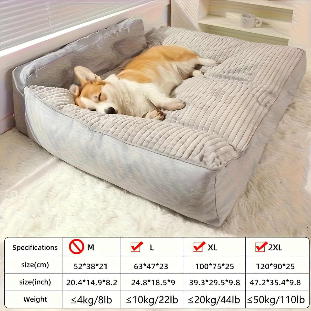 Suitable for 24 Dog Breeds, Extra Large Dog Bed: Universal Support for Medium and Large Dogs, Luxury Pet Sofa with Removable Washable Bottom, High-Density Soft Filling, Suitable for Dogs from 15 to 110.23 lbs, All-Season Use