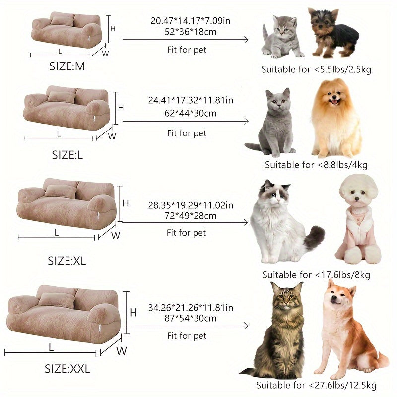 Lezizi Cozy Plush Pet Sofa Bed - Washable, Soft, and Warm Rectangular Dog & Cat Bed in Mixed Colors, Ideal for Small to Medium Breeds - Comfortable All-Season Sleeping Couch with Removable Polyester Fiber Fill