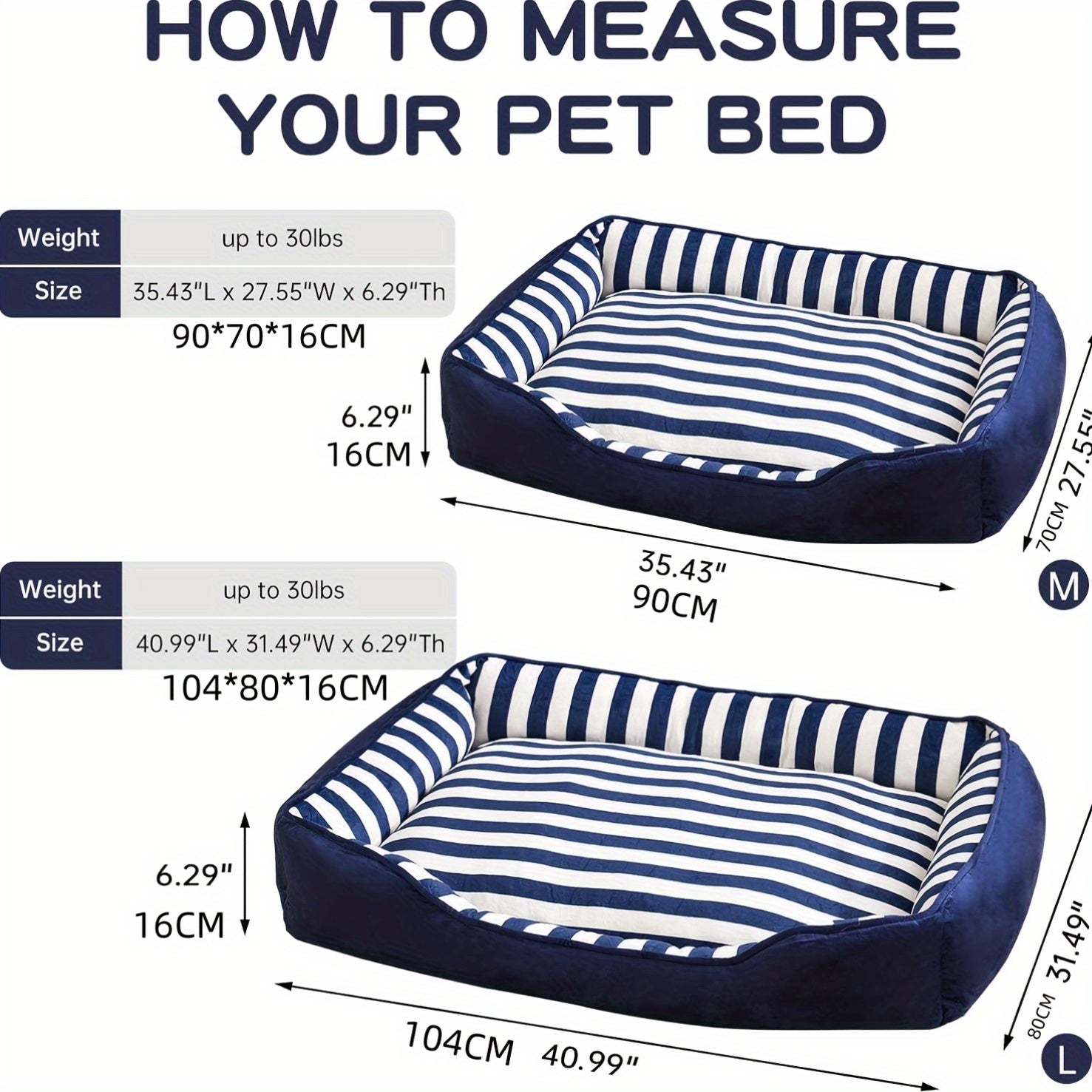 Orthopedic Dog Bed For Extra Large Dogs With Cushion, XL Dog Bed With Bolster, Easy Clean Dog Bed Sofa With Velvet & Cotton, Pinstripe Dog Bed Sofa With Non-Slip Bottom, Blue & White, X-Large