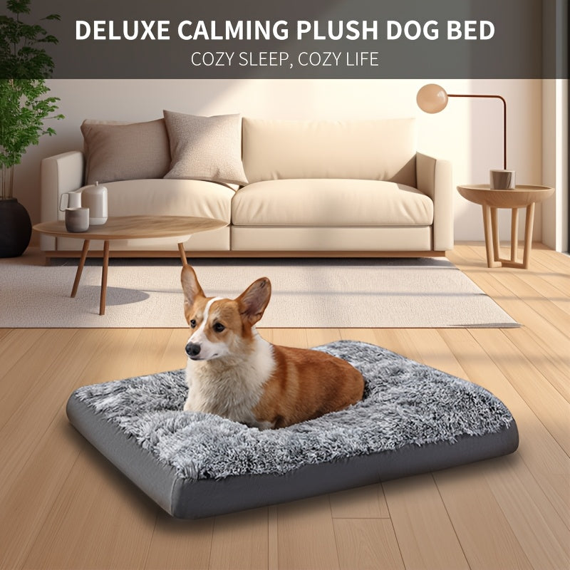 Luxury Plush Dog Bed with Non-Slip Bottom - Cushioned Interior, Easy-Clean Surface, All-Season Indoor/Outdoor Use - Soft Polyester Pet Bed for Medium, Small, Extra-Small Dogs - Modern Home Decor Elegant Gray, Pet Comfort Enhancement, Stylish Pet Accessory
