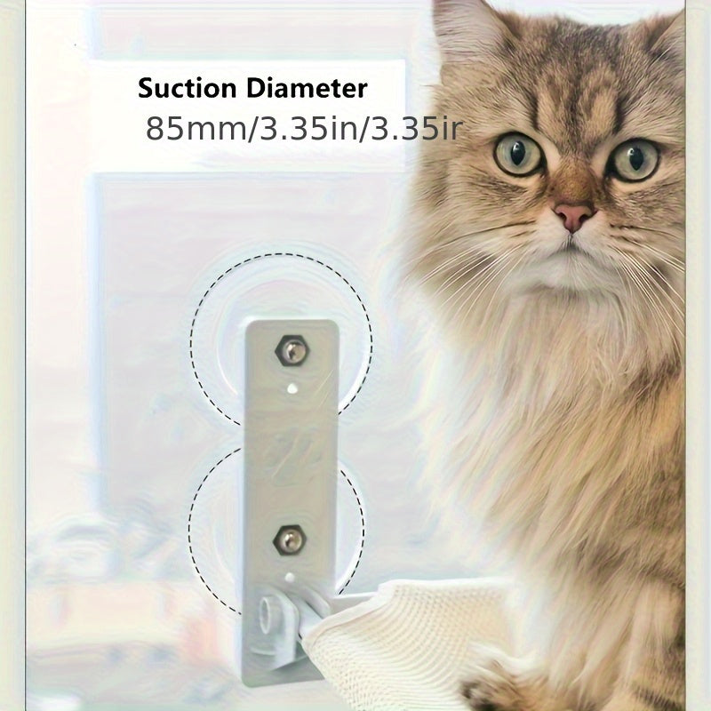 Wireless Cat Window Seat with 4 Suction Cups and Anchor Mount/Screw Installation - Sturdy Metal Frame, Reversible Plush Cover, Foldable Space-Saving Design Indoor Cat Relaxation Point | Soft Cushion Pet Bed | Polyester Fiber Filling, Window Seat for Cats