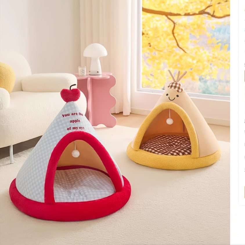 Four-Season Universal Cat Tent, House-Shaped Foldable Pet Bed with Creative Design for Small Dogs and Kittens, Teddy Dog Mat, Comfortable Breathable