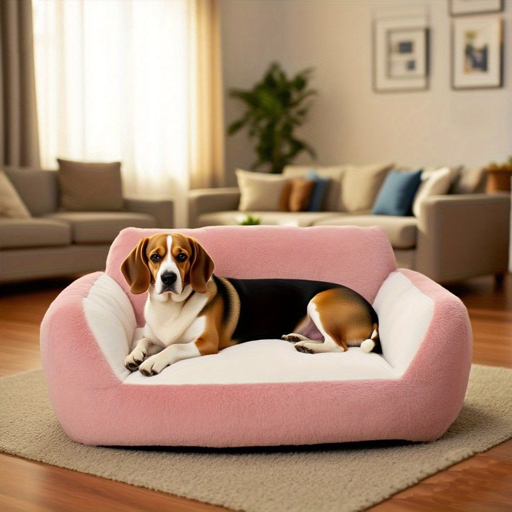 Soft Pink Pet Sofa Bed for Small Dogs & Puppies - Cozy Polyester Dog Bed with Plush Cushioning, Warm Durable Indoor Bedding for Beagles, Indoor Use, Dog Couch Bed, Stylish Pet Accessory, Comfortable Pet Place
