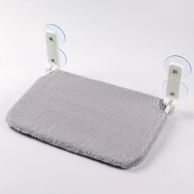 Wireless Cat Window Seat with 4 Suction Cups and Anchor Mount/Screw Installation - Sturdy Metal Frame, Reversible Plush Cover, Foldable Space-Saving Design Indoor Cat Relaxation Point | Soft Cushion Pet Bed | Polyester Fiber Filling, Window Seat for Cats