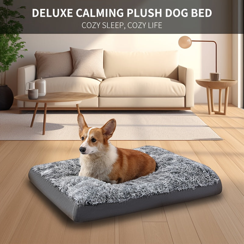 Luxury Plush Dog Bed with Non-Slip Bottom - Cushioned Interior, Easy-Clean Surface, All-Season Indoor/Outdoor Use - Soft Polyester Pet Bed for Medium, Small, Extra-Small Dogs - Modern Home Decor Elegant Gray, Pet Comfort Enhancement, Stylish Pet Accessory