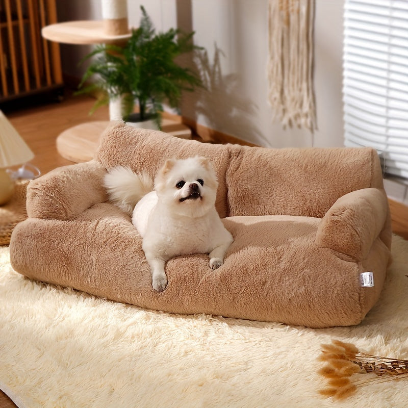 Lezizi Cozy Plush Pet Sofa Bed - Washable, Soft, and Warm Rectangular Dog & Cat Bed in Mixed Colors, Ideal for Small to Medium Breeds - Comfortable All-Season Sleeping Couch with Removable Polyester Fiber Fill