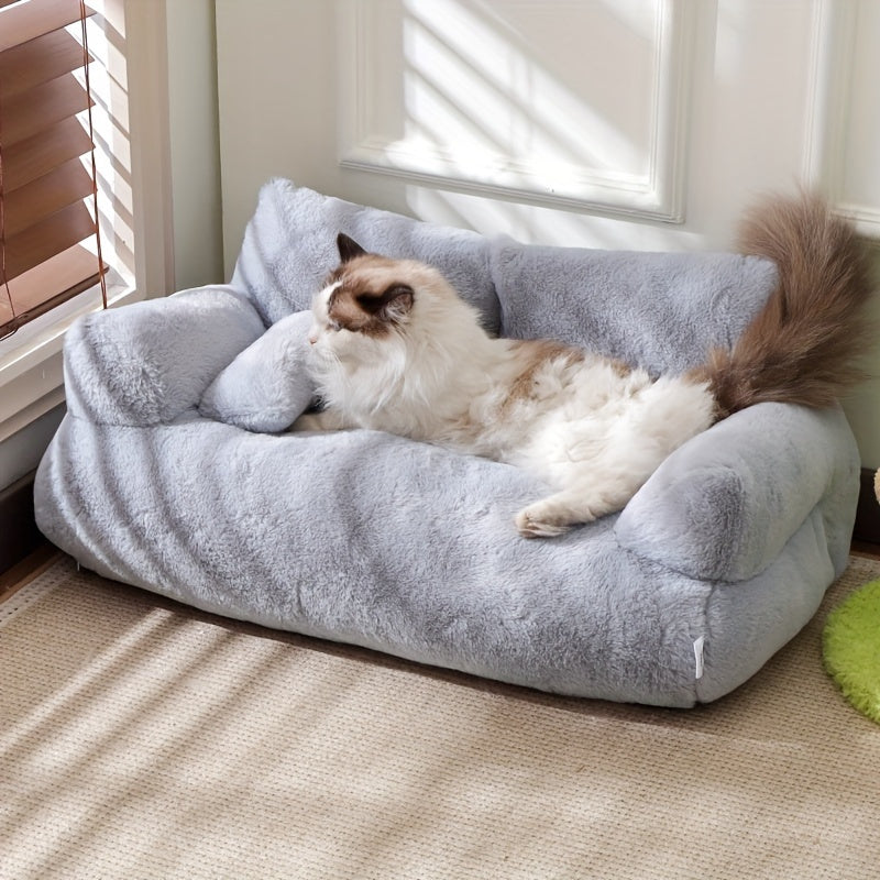 Lezizi Cozy Plush Pet Sofa Bed - Washable, Soft, and Warm Rectangular Dog & Cat Bed in Mixed Colors, Ideal for Small to Medium Breeds - Comfortable All-Season Sleeping Couch with Removable Polyester Fiber Fill