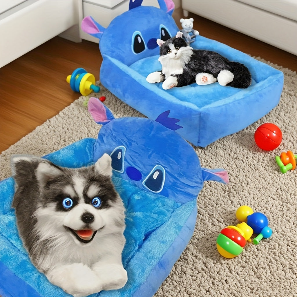 [Disney Pet Sofa] Disney Stitch All-Season Pet Sofa | Fluffy Dog Bed for Puppy & Kitten, Non-Slip Bottom, Removable Washable Cover, Supportive Cartoon Design Dog & Cat Bed, Cute Pet Home Gift for Dog Lovers, Small Dog Bed, Playful Design, Polyester Fabric