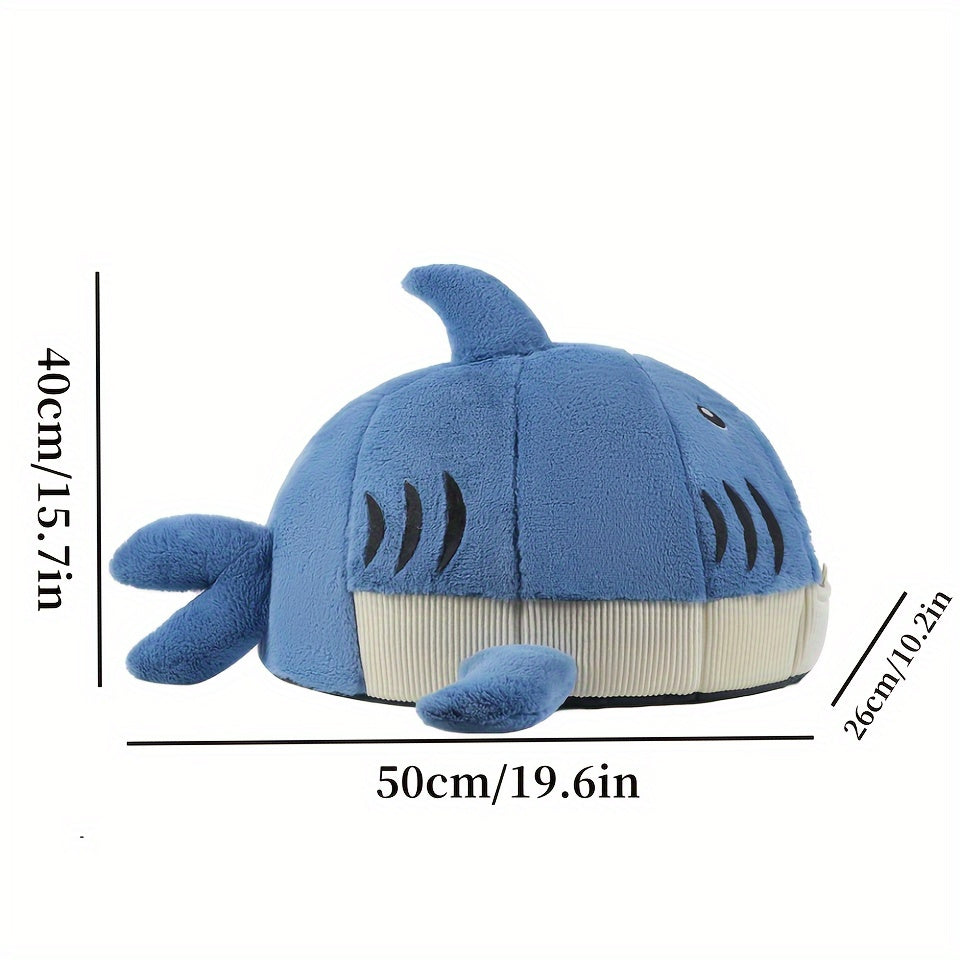 [Cozy Shark Pet Bed] Soft Modern Shark-Shaped Pet Bed - Cozy Thick Plush Winter Den for Cats & Small Dogs | Non-Assembled Durable Polyester with Paw Print Design, Soft Cushioned Interior for Indoor Pets