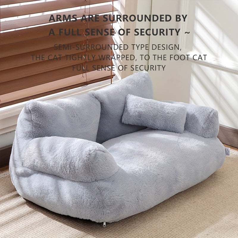 Lezizi Cozy Plush Pet Sofa Bed - Washable, Soft, and Warm Rectangular Dog & Cat Bed in Mixed Colors, Ideal for Small to Medium Breeds - Comfortable All-Season Sleeping Couch with Removable Polyester Fiber Fill