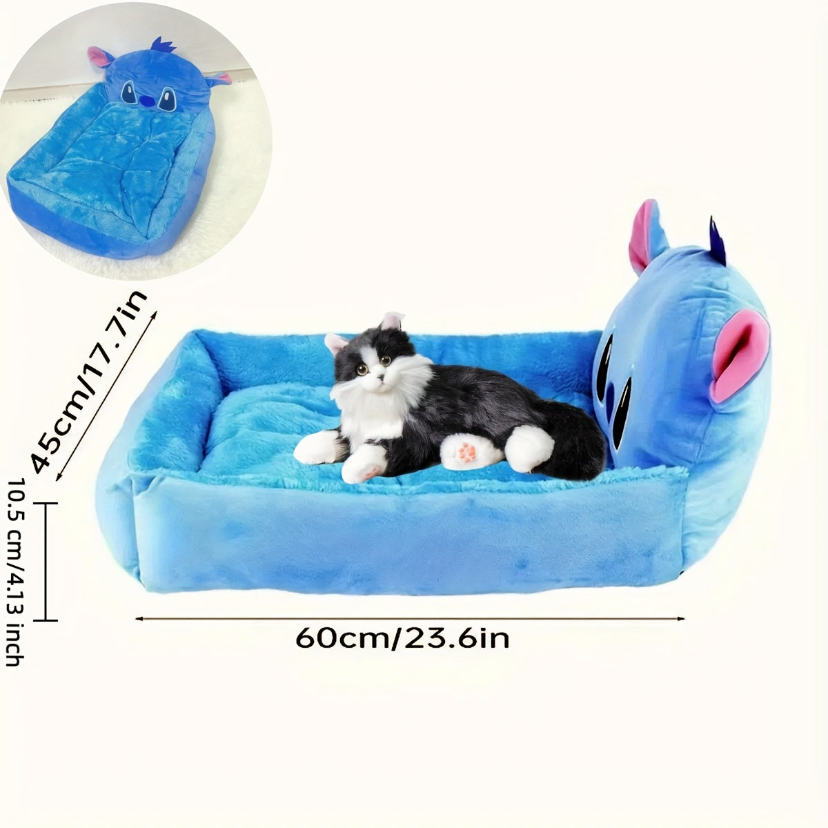 [Disney Pet Sofa] Disney Stitch All-Season Pet Sofa | Fluffy Dog Bed for Puppy & Kitten, Non-Slip Bottom, Removable Washable Cover, Supportive Cartoon Design Dog & Cat Bed, Cute Pet Home Gift for Dog Lovers, Small Dog Bed, Playful Design, Polyester Fabric