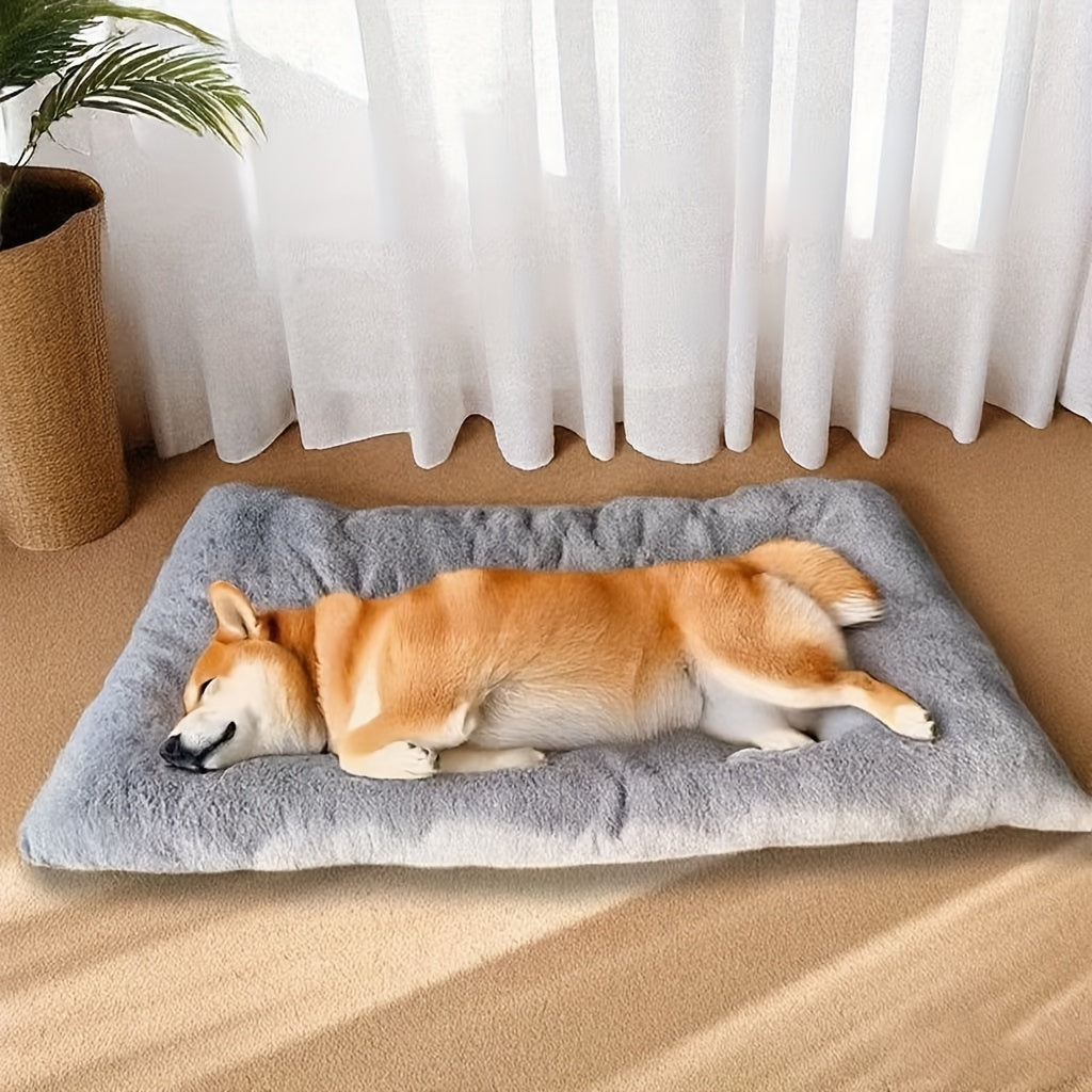 Extra-Large Thickened Dog Bed for Medium & Large Dogs - Washable Polyester Kennel Mat with Plush Gray Surface, Durable Square Design for Indoor/Outdoor Use, Winter Warmth & Easy Cleaning, Dog Bed Mat, Cozy Pet Furniture, Cozy Pet Accessory, Thickened