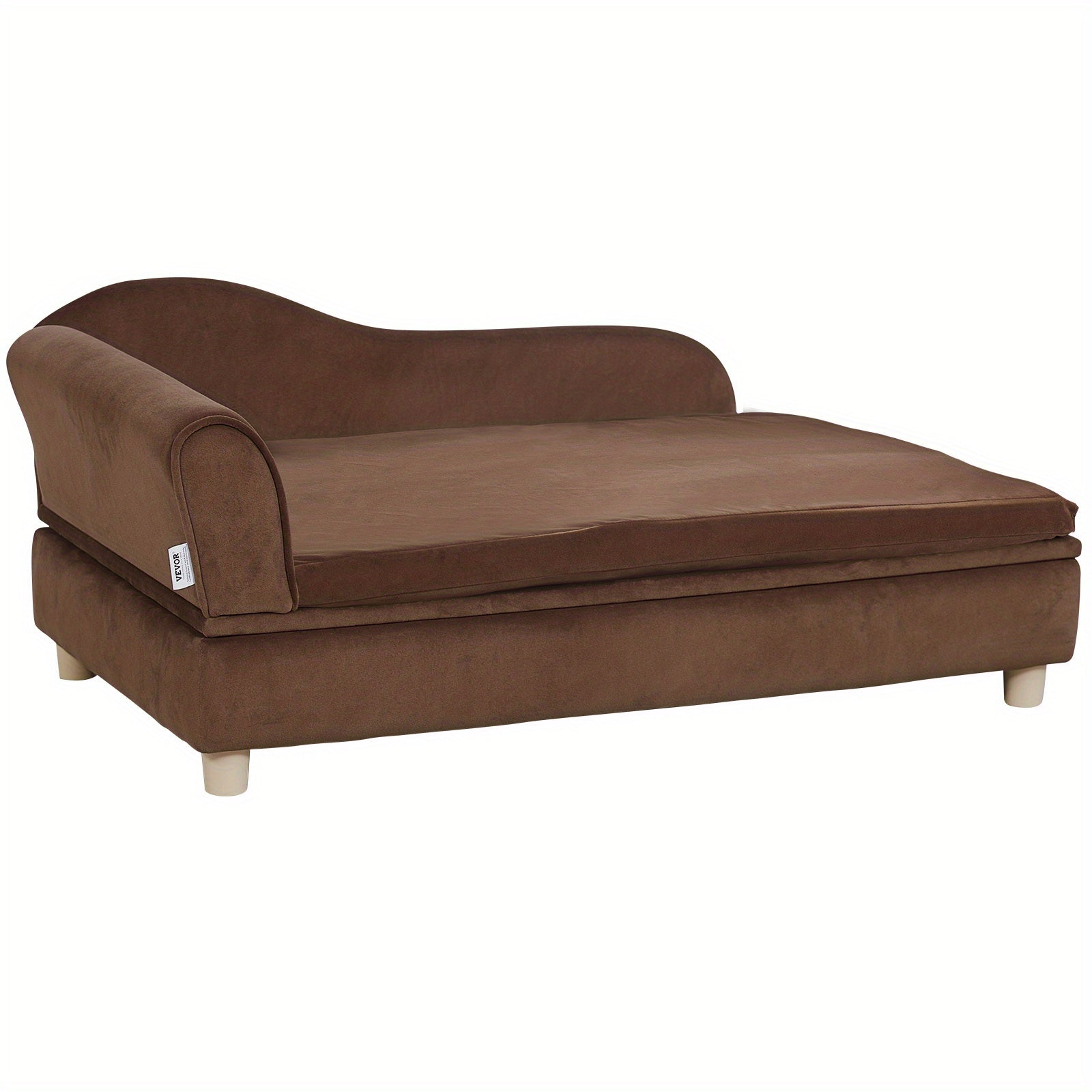 1pc VEVOR Velvet Dog Sofa Bed, Medium-Soft Sponge Filled Pet Couch with Cross-Back Design, Dry Clean, No Assembly Required, Supports up to 110 lbs - Dark Brown