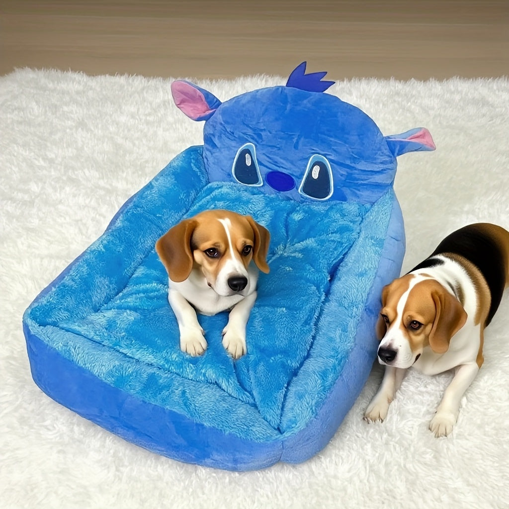 [Disney Pet Sofa] Disney Stitch All-Season Pet Sofa | Fluffy Dog Bed for Puppy & Kitten, Non-Slip Bottom, Removable Washable Cover, Supportive Cartoon Design Dog & Cat Bed, Cute Pet Home Gift for Dog Lovers, Small Dog Bed, Playful Design, Polyester Fabric