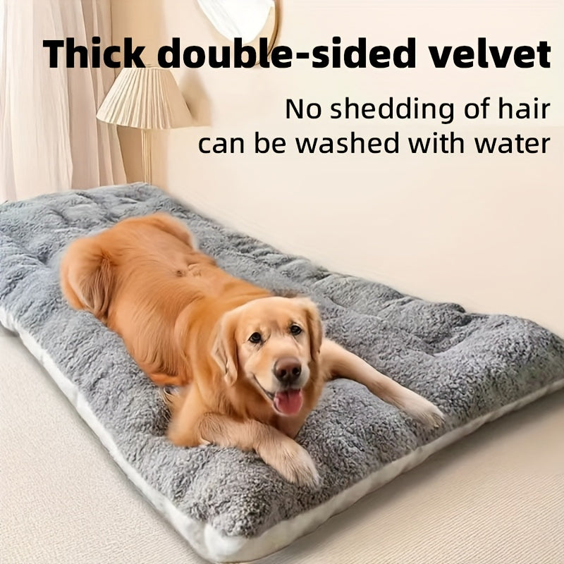 Extra-Large Thickened Dog Bed for Medium & Large Dogs - Washable Polyester Kennel Mat with Plush Gray Surface, Durable Square Design for Indoor/Outdoor Use, Winter Warmth & Easy Cleaning, Dog Bed Mat, Cozy Pet Furniture, Cozy Pet Accessory, Thickened