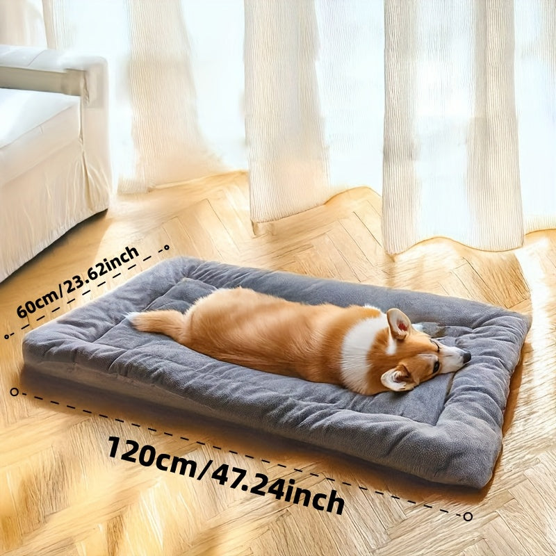 Extra-Large Thickened Dog Bed for Medium & Large Dogs - Washable Polyester Kennel Mat with Plush Gray Surface, Durable Square Design for Indoor/Outdoor Use, Winter Warmth & Easy Cleaning, Dog Bed Mat, Cozy Pet Furniture, Cozy Pet Accessory, Thickened